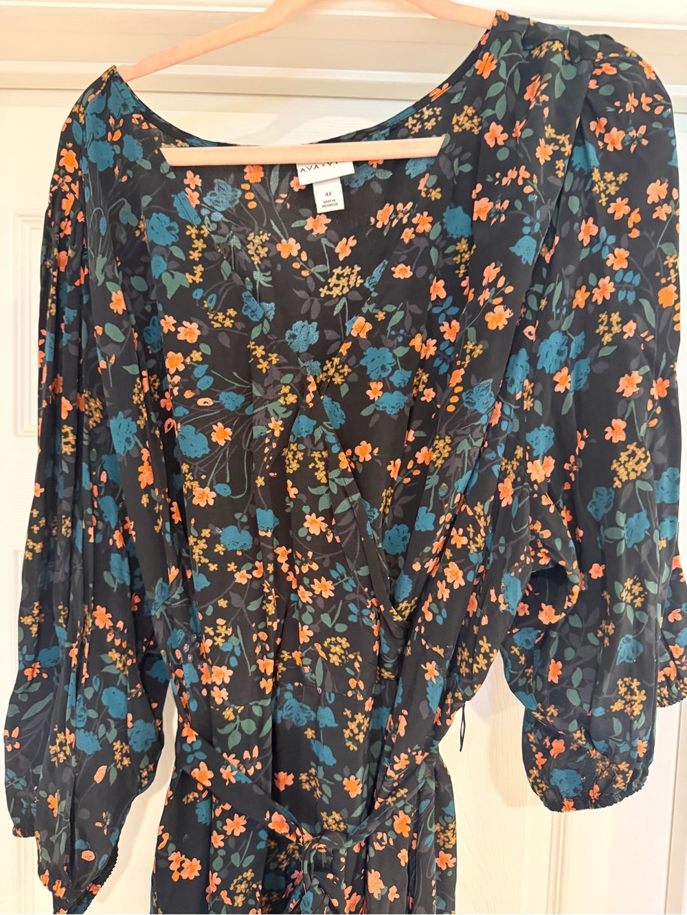Target Floral Wrap Dress in Black with Teal & Orange Flowers